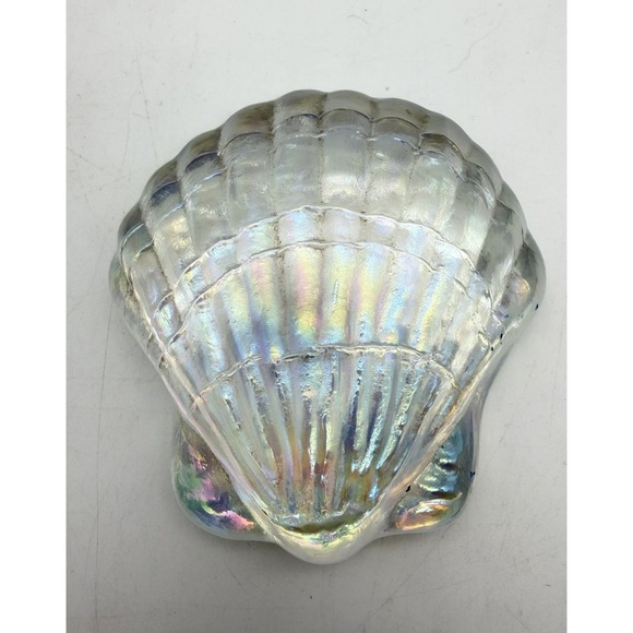Unmarked Other - Vintage MCM Carnival Glass Iridescent Pearl Clam Shell Paperweight
